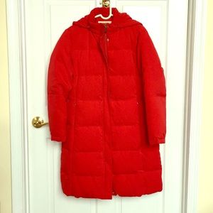 Red hooded down puffer coat LONG